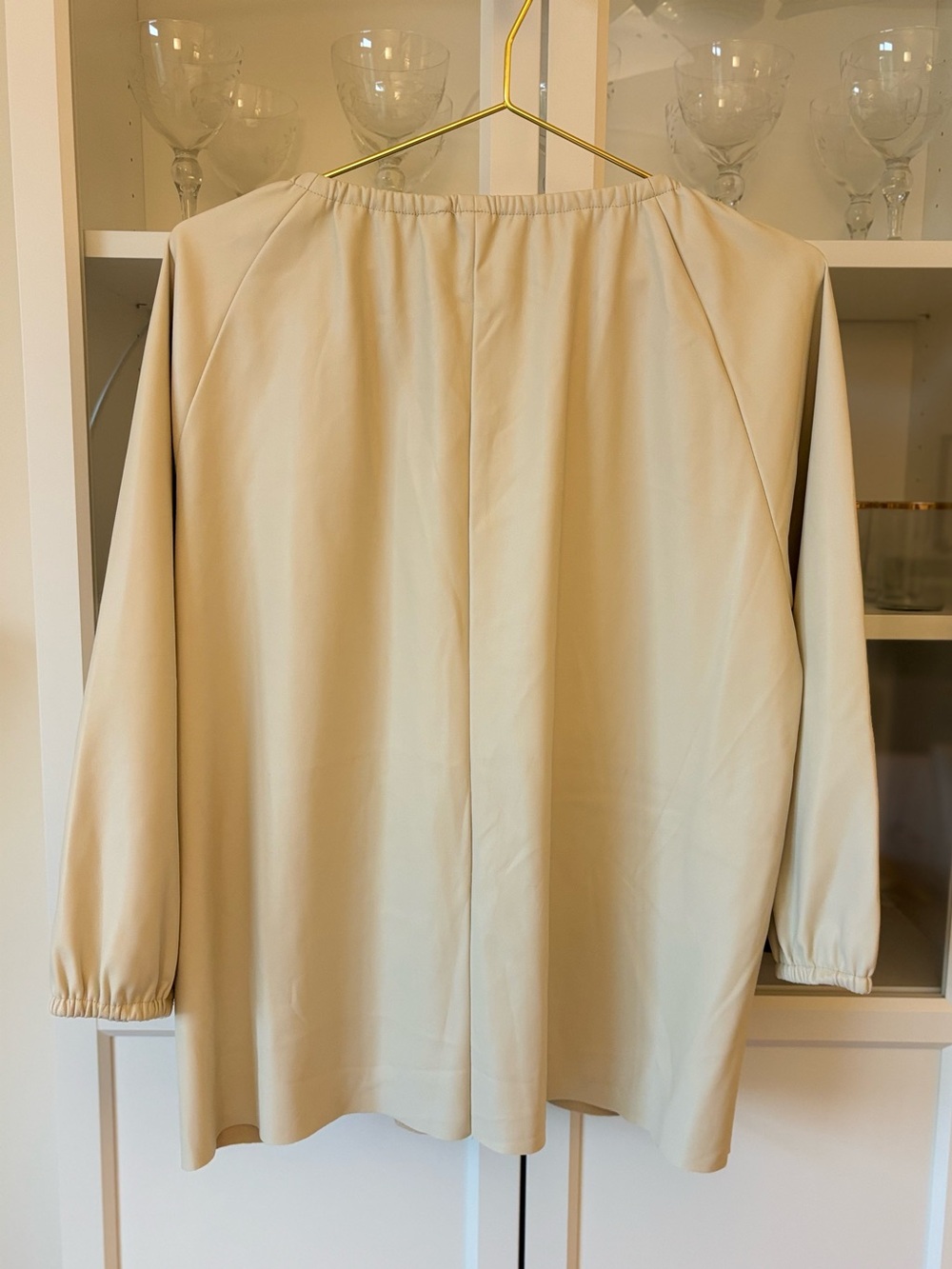 Dolce Cabo Cream Faux Leather Tunic Top XL Oversized Long Sleeve Blouse